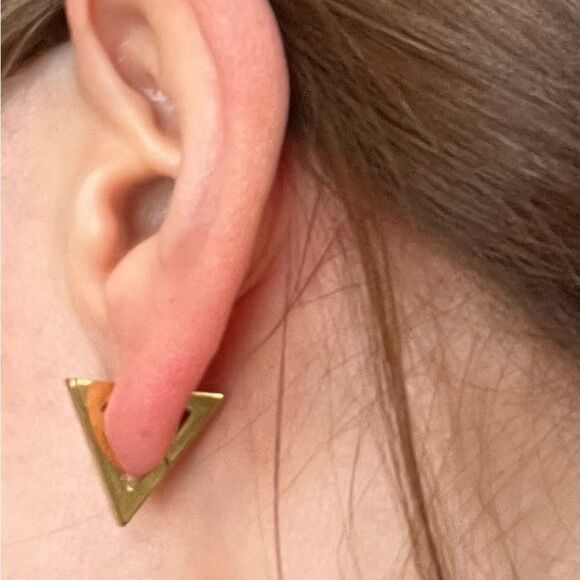 Geometric Triangle Stainless Steel Earrings, Smooth Ear Stud, Trendy Earrings - Picture 10 of 14